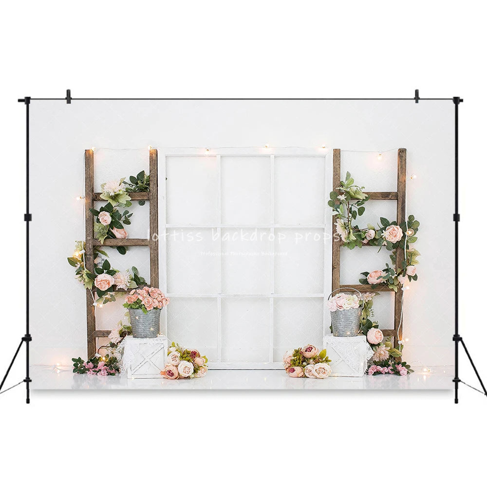 Springtime Ladder Garden Backdrops Kids Adult Photography Child Adult Photocall Cake Smash Birthday Decors Spring Backgrouds