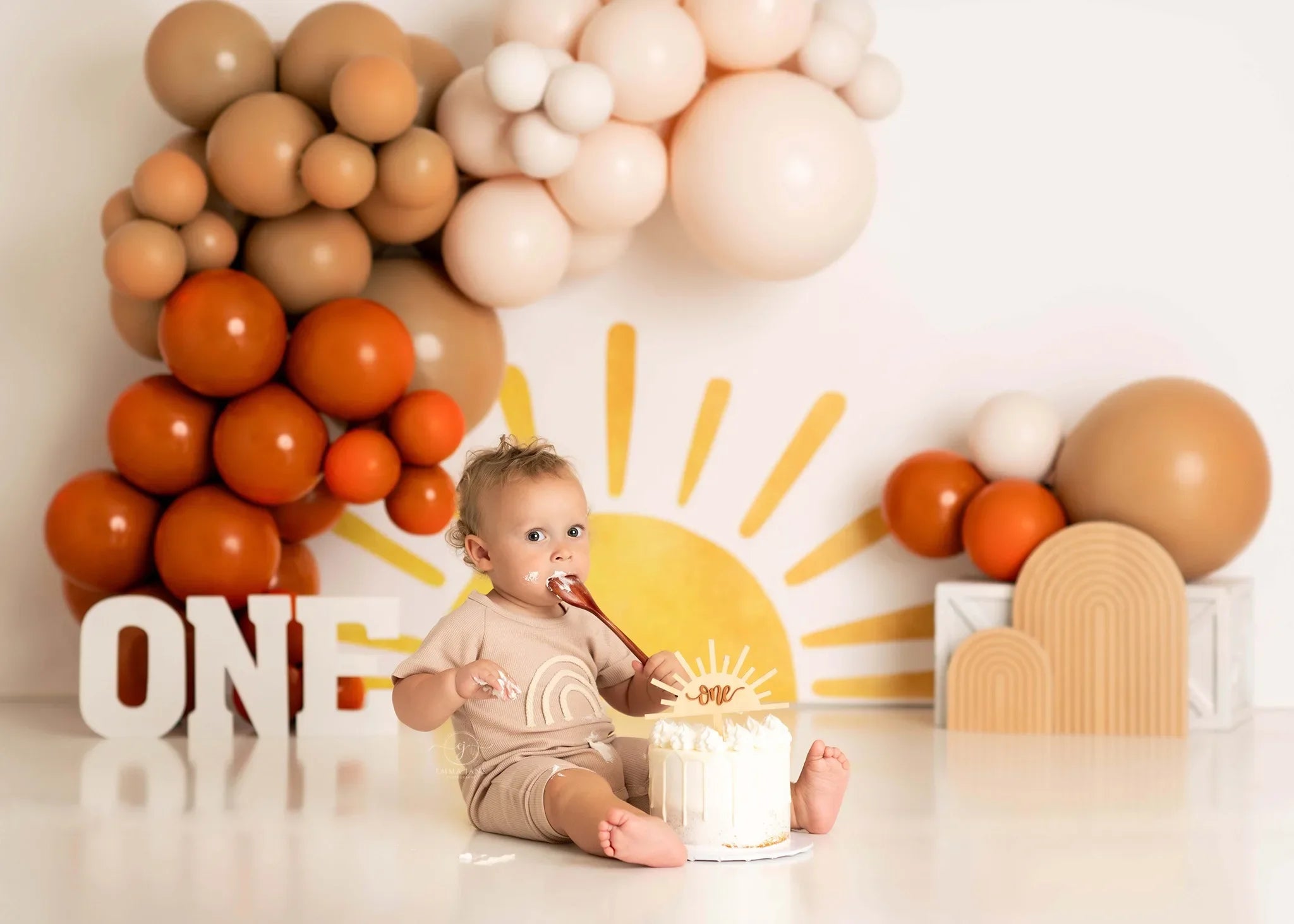 Boho First Trip Around The Sun Backdrops Girl Kids Cake Smash Photography Child Adult Photocall Balloons Decors Backgrond