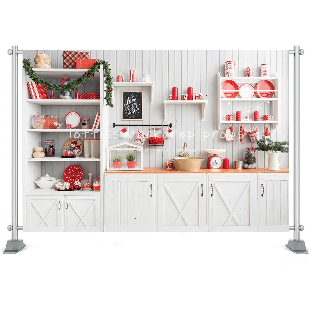 Christmas Kitchen Photography Backdrop Cupboard Retro Wood Wall Cook Decor Background Studio Newborn Baby Portrait Props