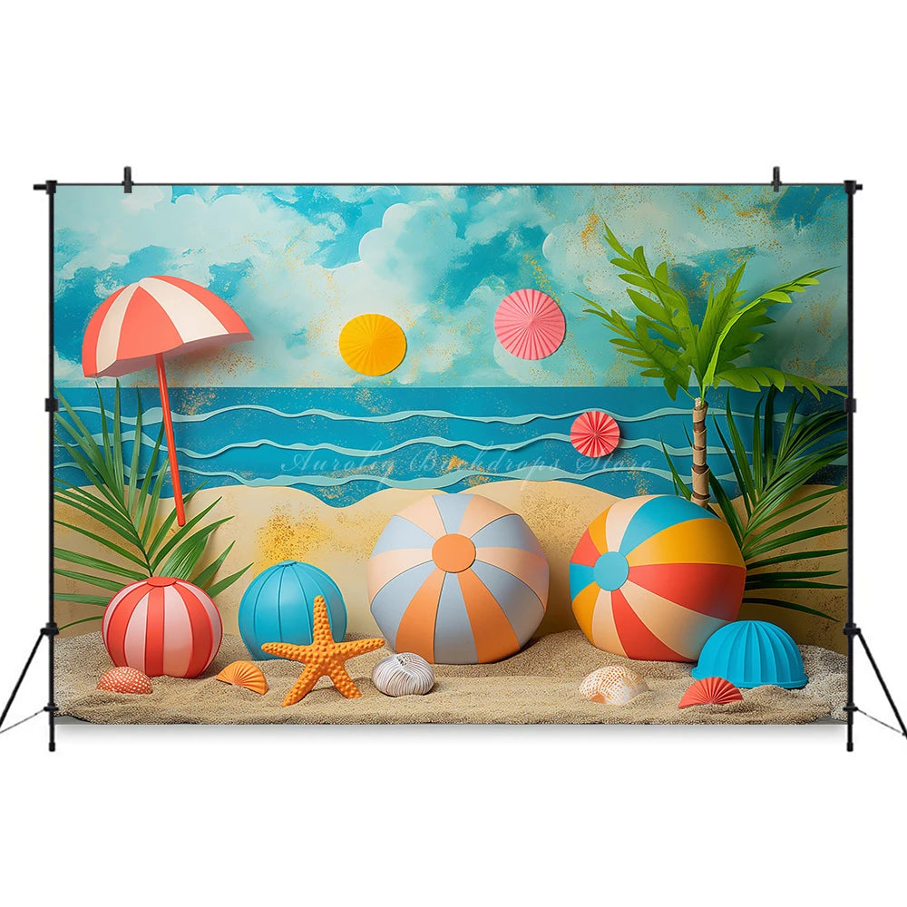 Summer Plam Trees Backdrop Sunset Kids Baby Cake Smash Photography Props Seaside Child Adult Happy Holiday Studio Backgrounds