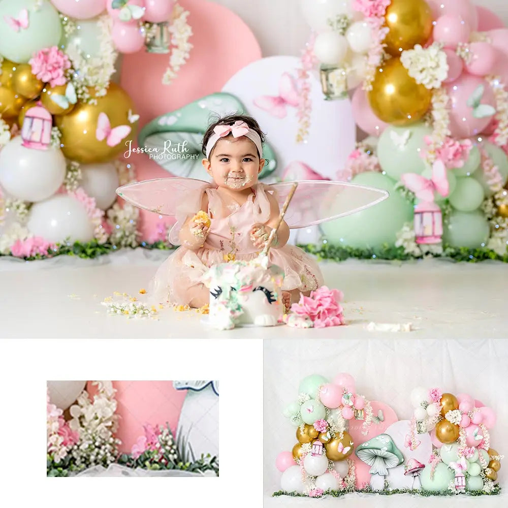 Fairy Balloons Photography Backdrop Floral Mushroom Kids Baby Cake Smash Photocall Decors Child Girls Adult Birthday Backgrounds