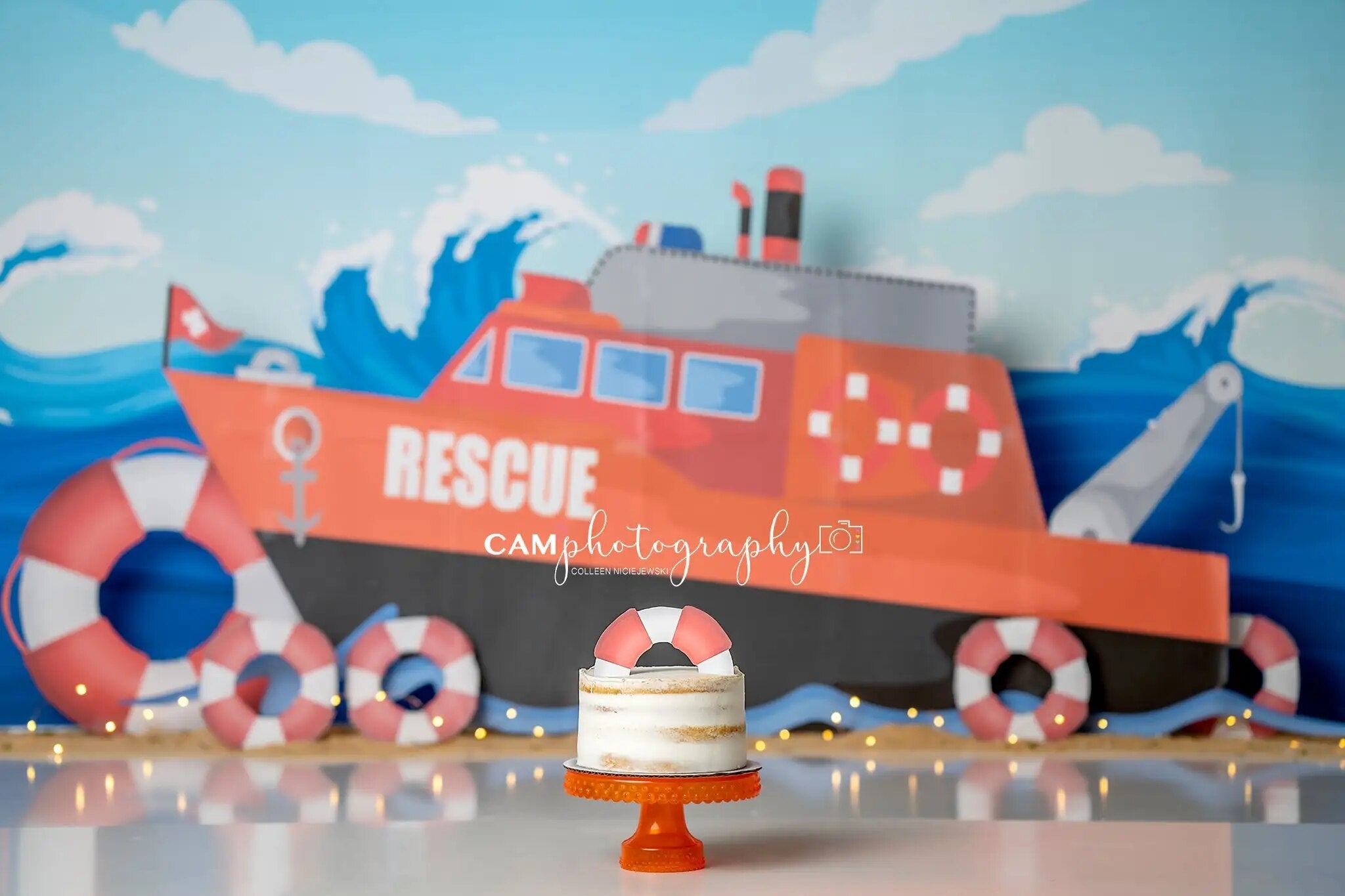 Coast Guard Rescue Backdrops kids Cake Smash Photography Child Baby Photography Props Birthday Seaside Ship Background