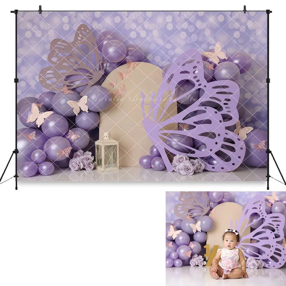 Purple Princess Castle Backdrop Kids Baby Cake Smash Photography Props Floral Girls Adult Birthday Studio Backgrounds