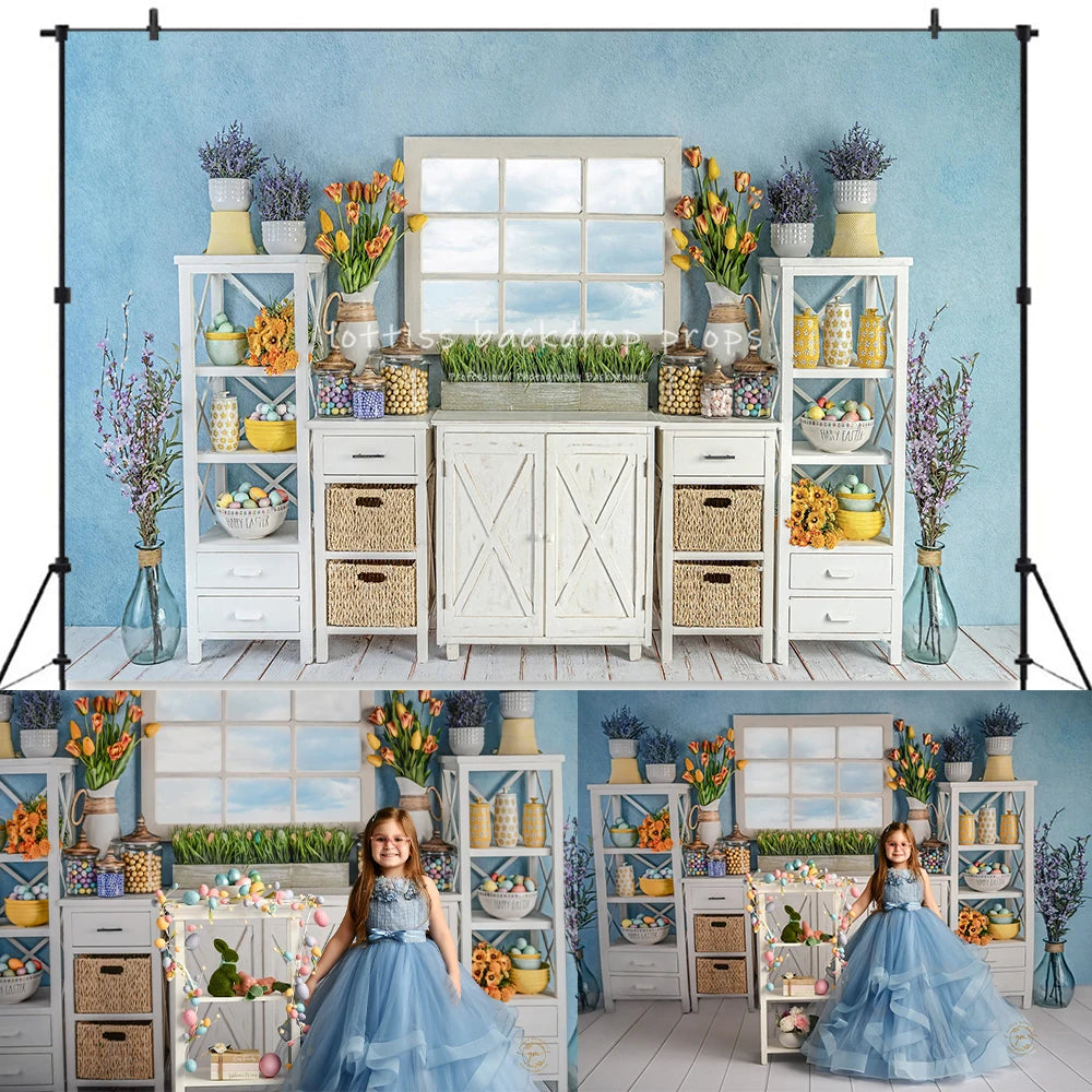 Easter Bunny Gates Backdrops Kids Baby Photography Child Birthday Cake Smash Adult Photocall Decors Spring Garden Backgrounds