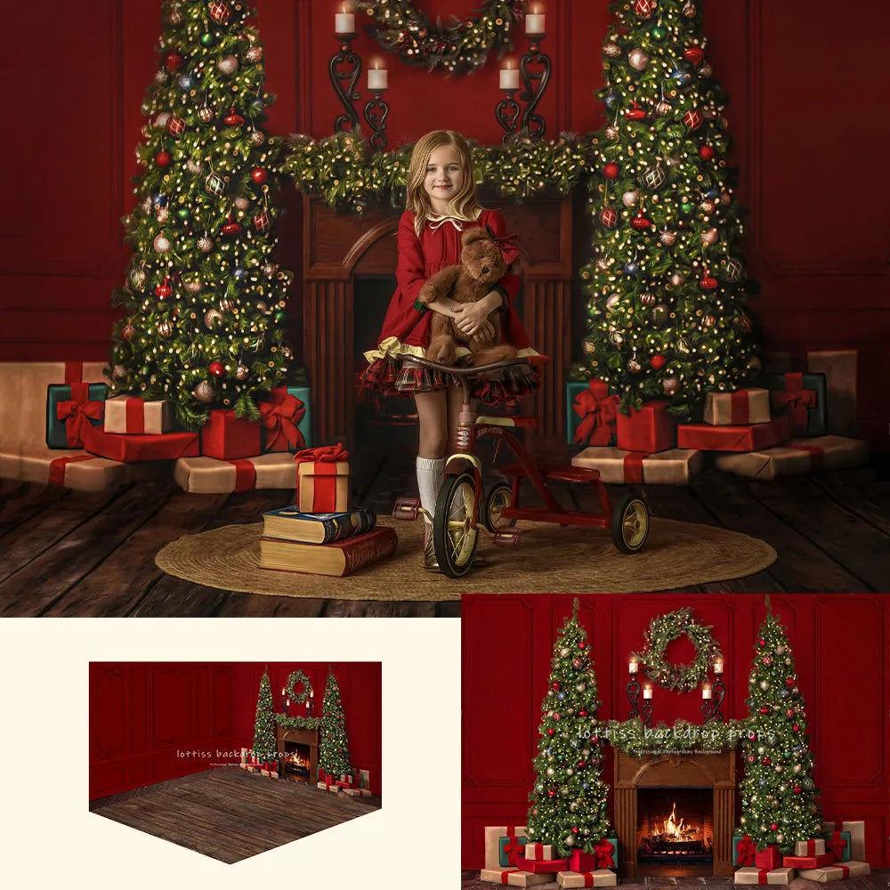 Classy Red Christmas Backdrops Xmas Fireplace Background Kids Photocall Photography Adult Girl Portrait Child Baby Photostudio