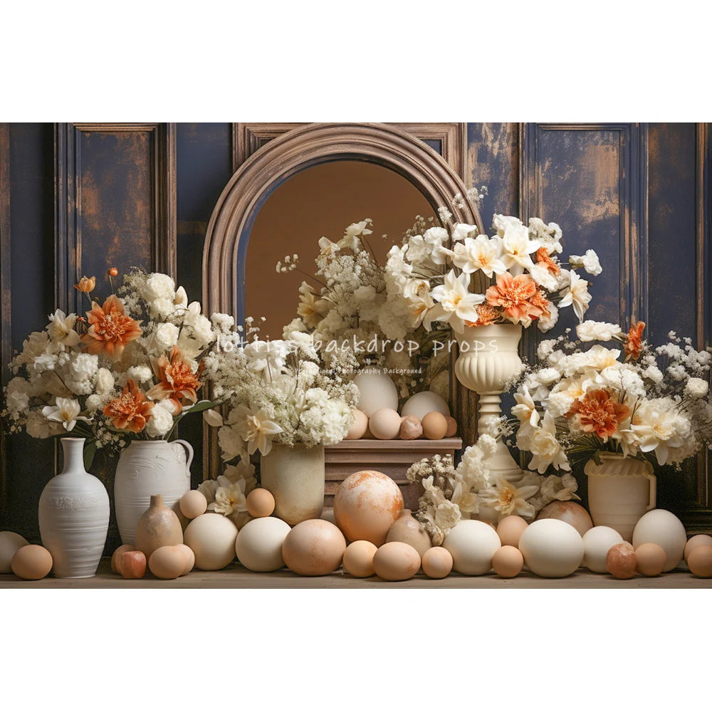 Easter Bunny With Flowers Vase Backdrops Kids Baby Photocall Child Adult Photocall Flower Windows Wooden Wall Backgrounds