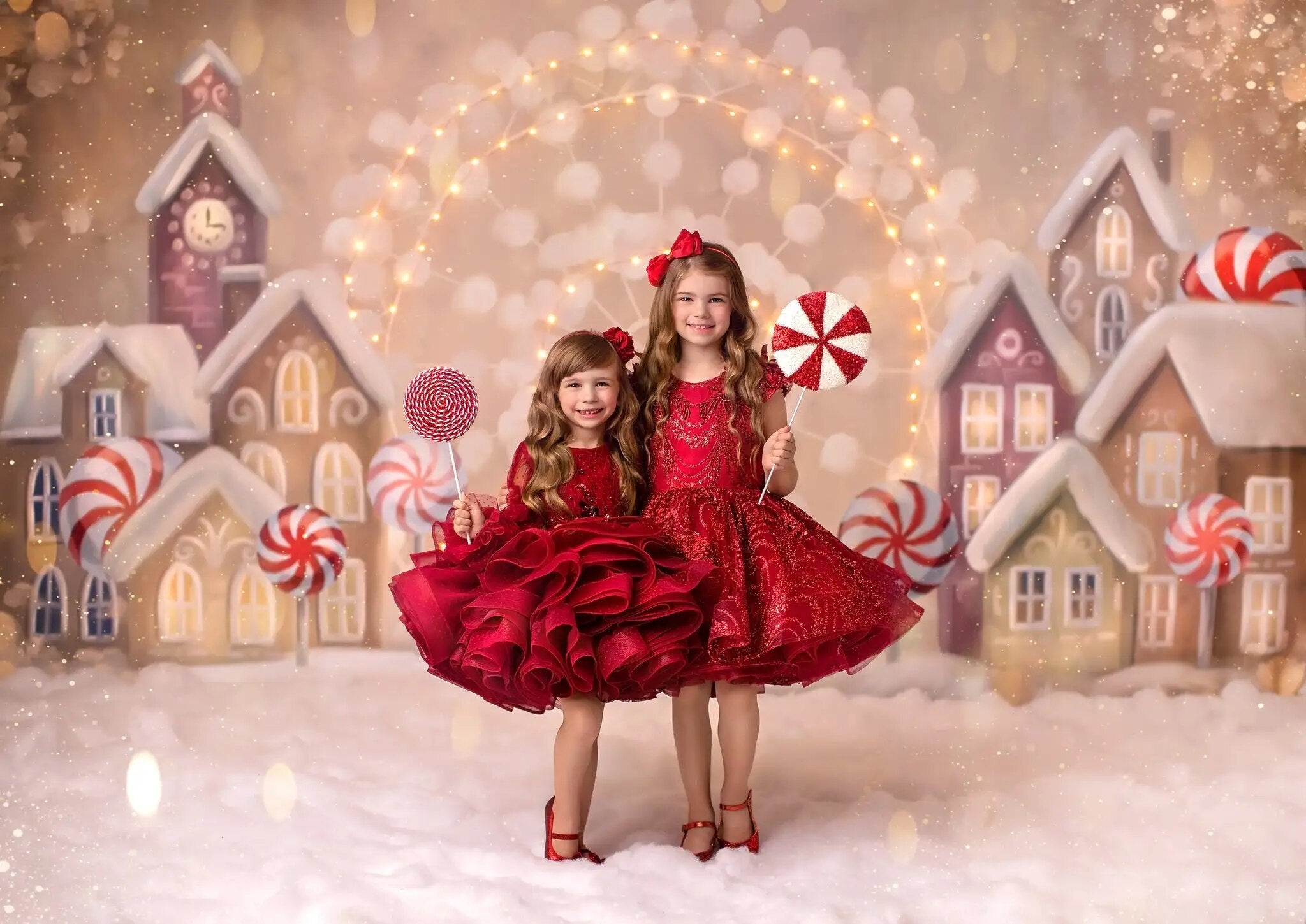 Xmas Candy House Backdrops Kids Portrait Photocall Child Baby Christmas Peppermint Sweet Village Winter Snowy Background