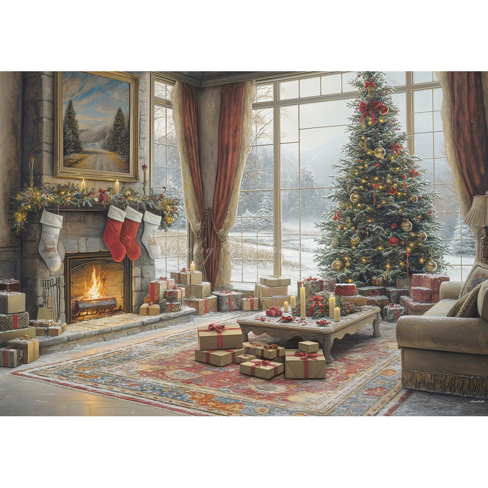 Christmas Living Room Photo Background Decoration Baby Kids Portrait Family Party Photocall Photograhy Backdrop