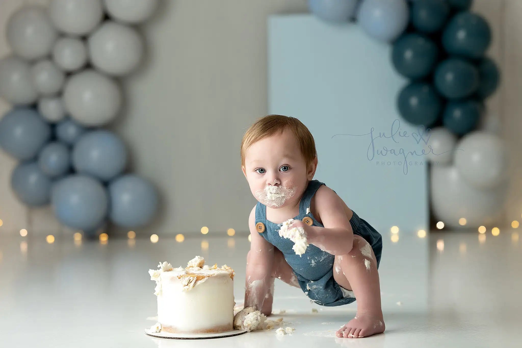 Baby Blue Birthday Backdrop Balloon Garland Kids Baby Cake Smash Photocall Decors Child Adult Photography Backgrounds