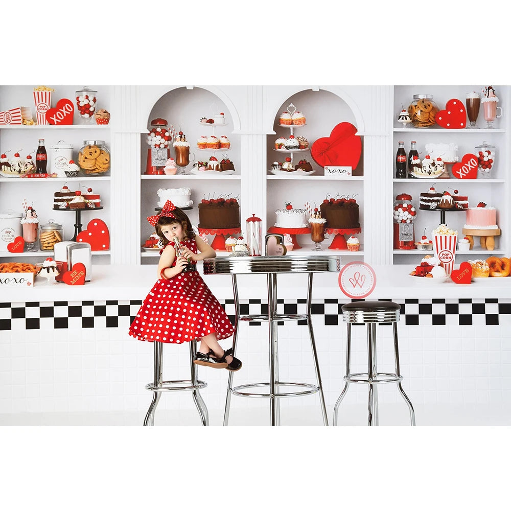 Retro Sweet Shop Photo Background Kids Birthday Cake Smash Photography Backdrop Cloth Portrait Photo Studio Props Backdrop Cloth