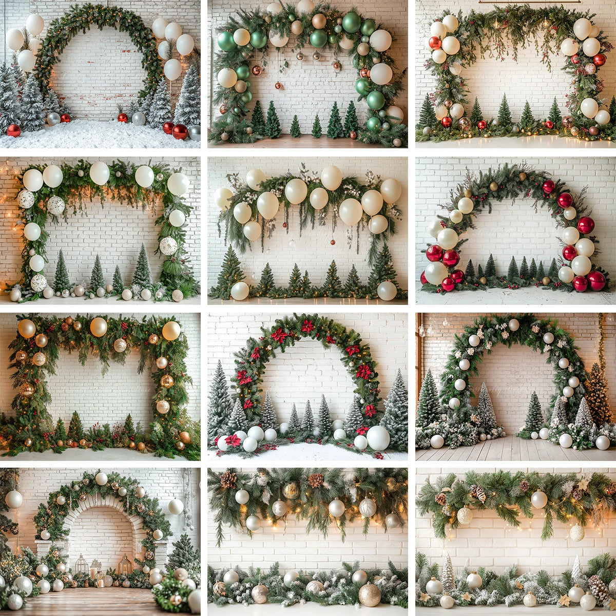 White Arch With Green Christmas Garland Photography Backdrop Kids Baby Cake Smash Birthday Photocall Decors Studio Backgrounds