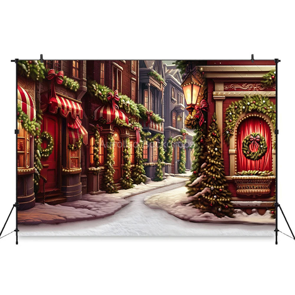 Crimson Christmas Shops Room Backdrops Kids Baby Photography Prop Child Adult Photocall Xmas Snowy Street Store Front Background