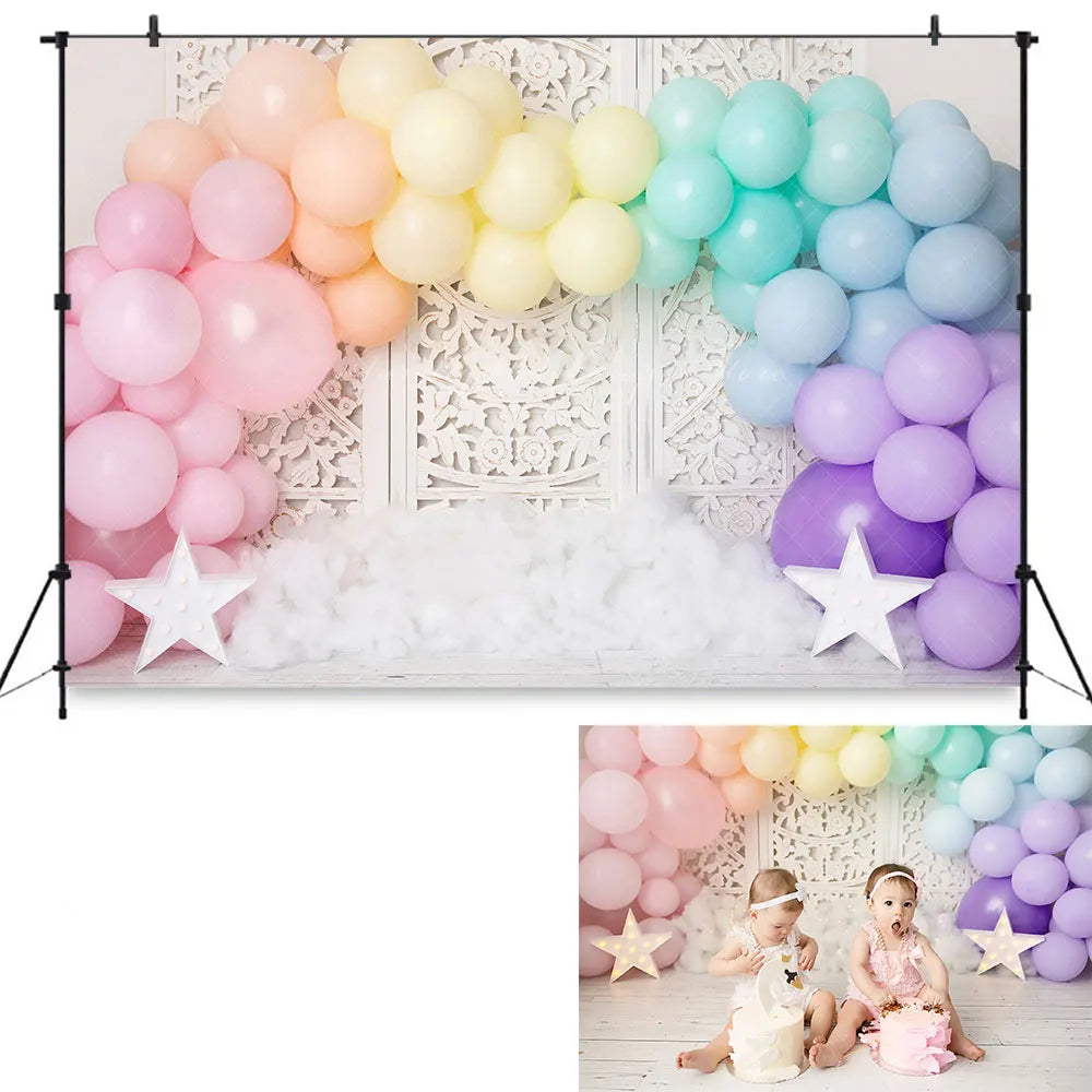 Pretty Balloons Wall Backdrop Kids Baby Cake Smash Photography Props Rainbow Floral Child Girls Adult Photoshoot Backgrounds