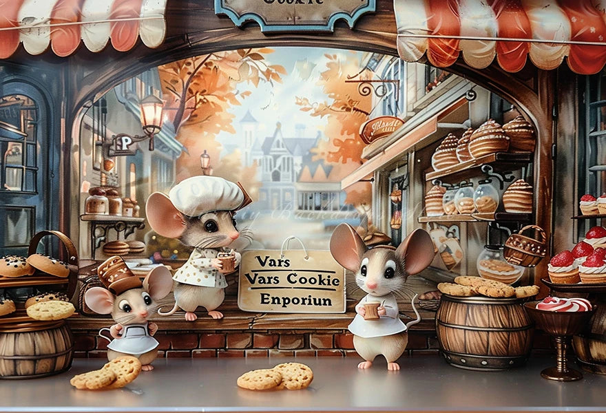 Little Mouse Bakers Photography Backdrop Cookie Shop Kids Baby Cake Smash Photocall Decors Child Adult Studio Backgrounds