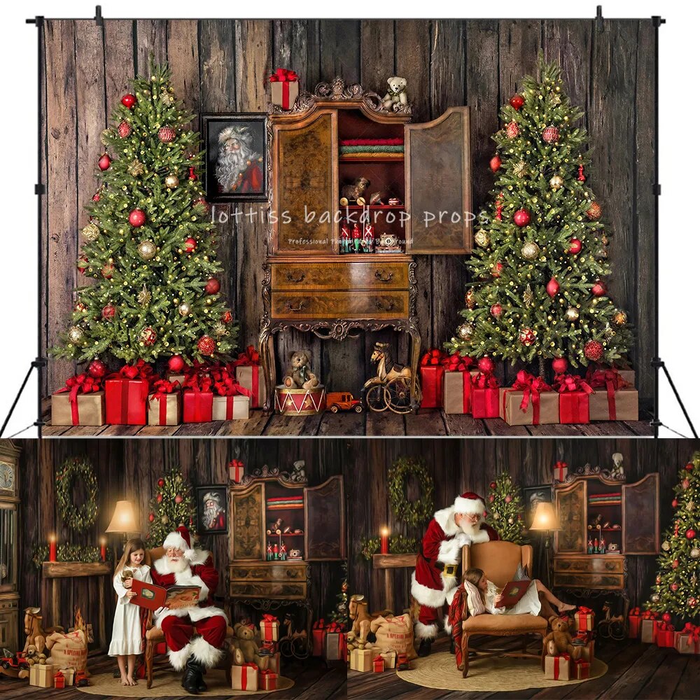 Santas Cabinet of Christmas Wishes Photography Backdrops For Child Portrait Props Family Xmas Fireplace Livingroom Background