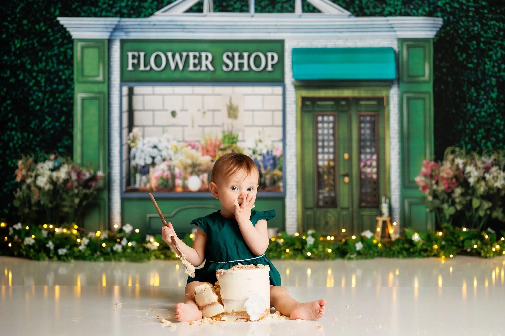 Green Thumb Flower Shop Backdrop Kids Baby Cake Smash Photography Props Child Adult Photocall Props Spring Floral Background