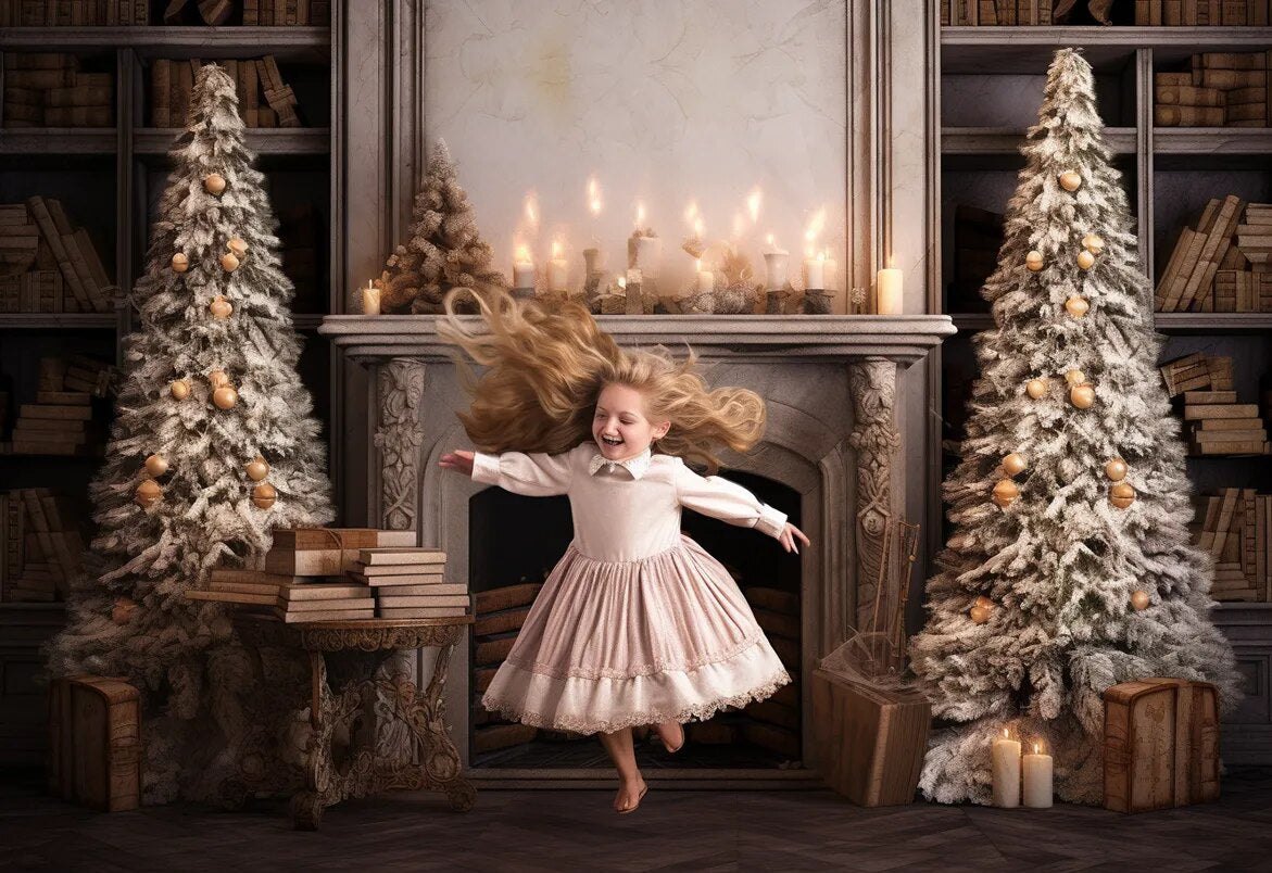 Christmas Burning Fireplace Backdrops Kids Baby Photography Adult Child Photocall Props Living Room Xmas Trees Backgroundm