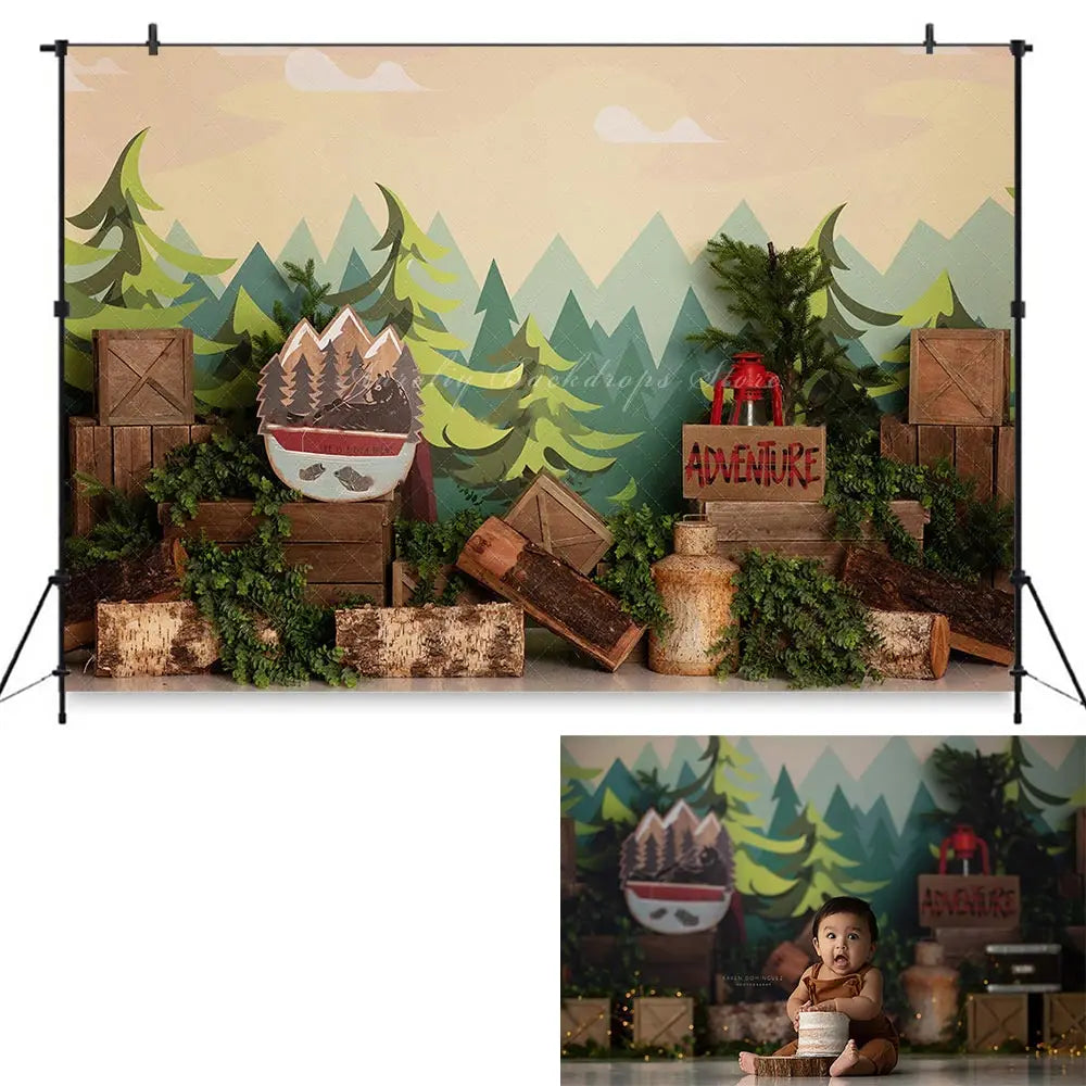 Mountain Adventure Photography Backdrop Kids Baby 1st Birthday Party Decors Forest Child Boys Adult Studio Backgrounds