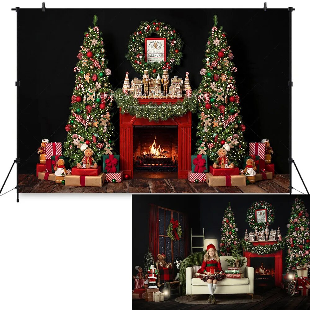 Christmas Livingroom Backdrops Kids Family Portrait Props Baby Girl Photography Photostudio Xmas Windows Fireplace Background