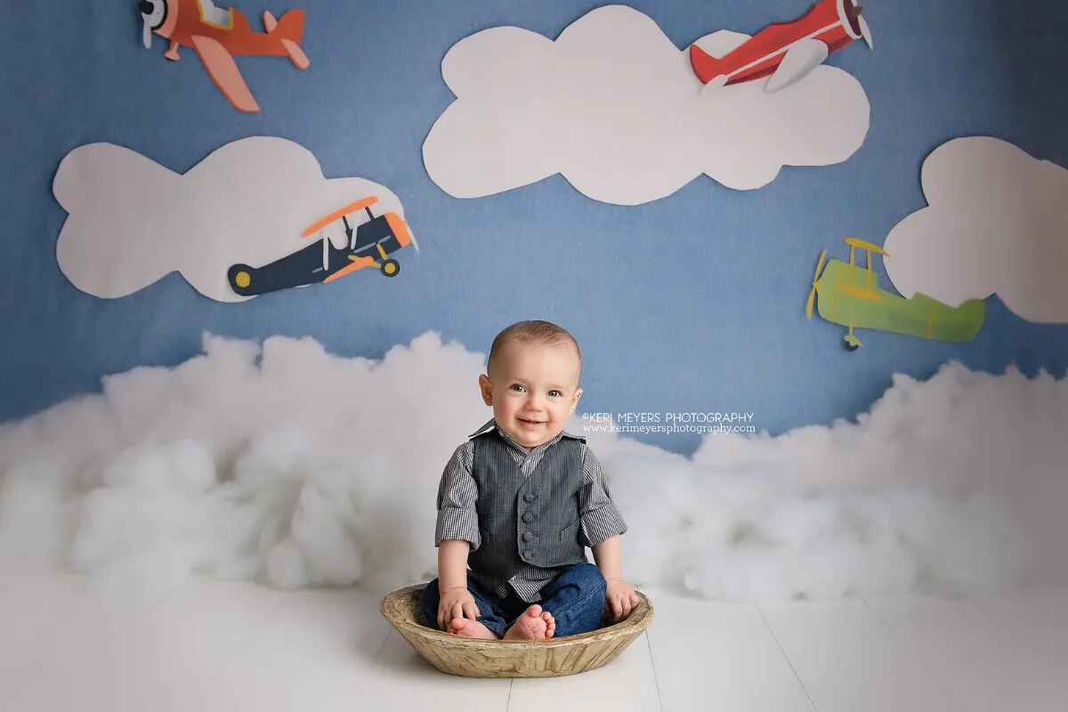 Plane Soaring Backdrops Kids Boy Portrait Photocall Child Baby Christmas Decors Toy Airplane Background Photo Studio