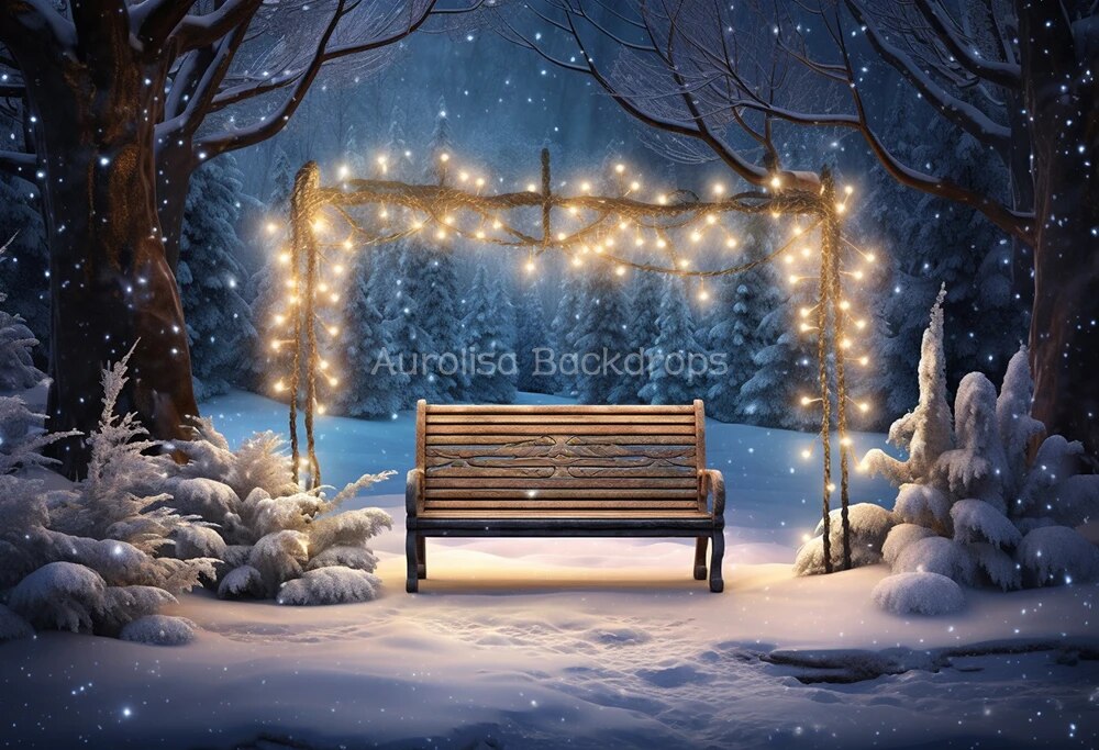 Snowy Park Chair Backdrops Kids Adult Photography Props Child Baby Photocall Decors Snowflake Winter Forest Background