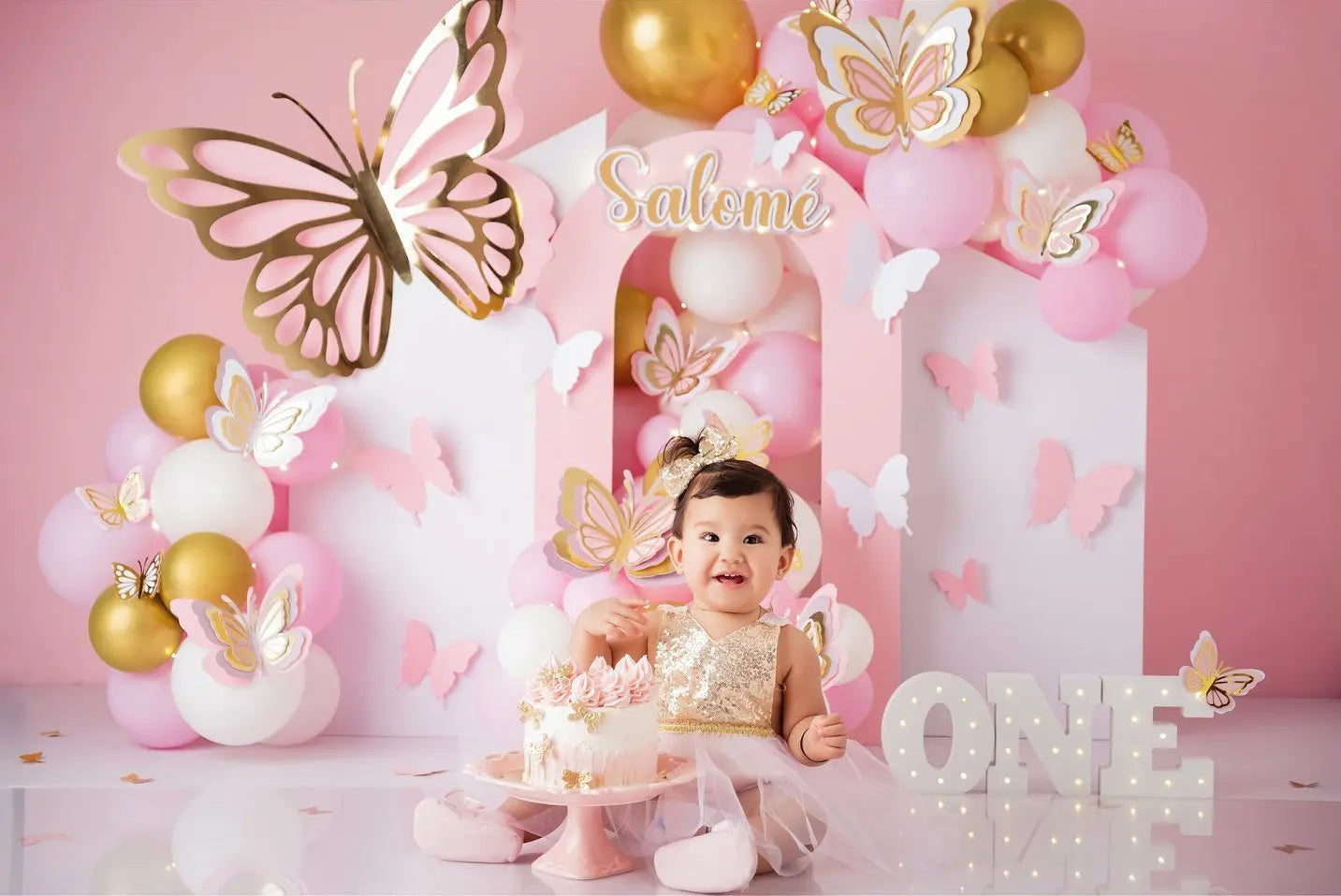 Prettiest Golden Butterflies Backdrop Kids Baby Cake Smash Photography Props Balloons Arch Child Girls Adult Studio Backgrounds