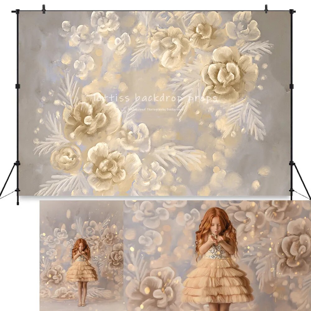 Arrière-plan Floral d'art d'hiver, accessoires de photographie pour enfants et adultes, décors de séance photo pour enfants et bébés, arrière-plan floral de noël professionnel 