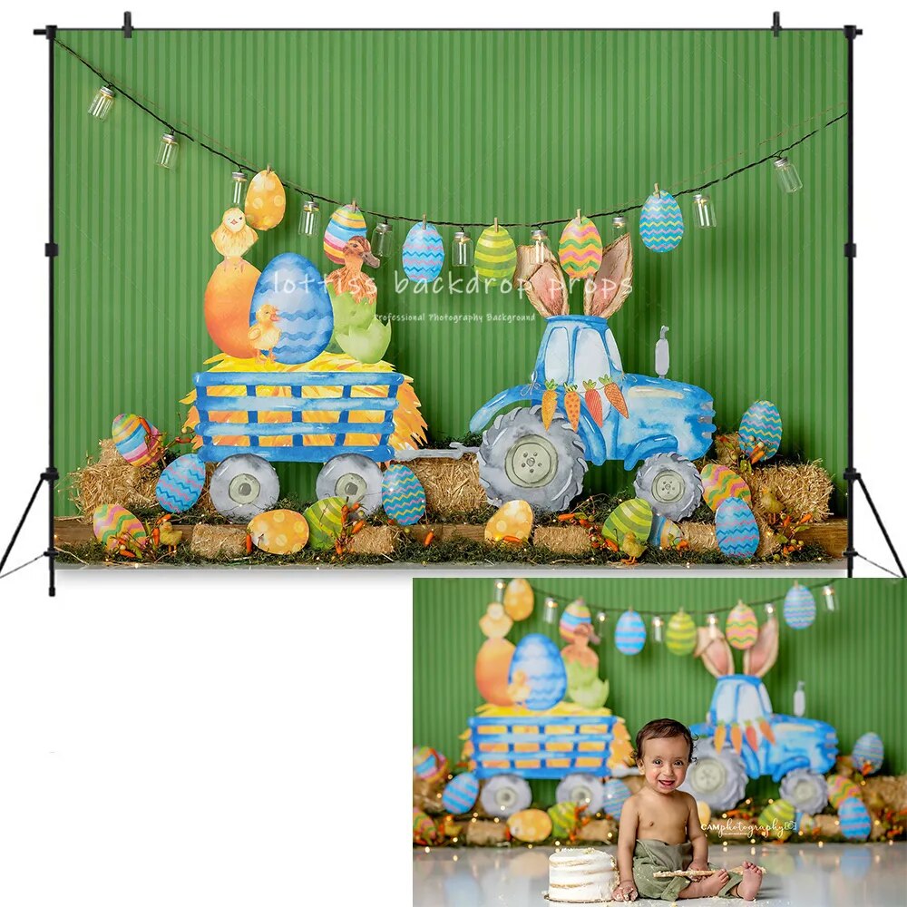 Blue Bunny Cabin Backdrops Kids Adult Photography Props Birthday Photocall Child Baby Spring Easter Background