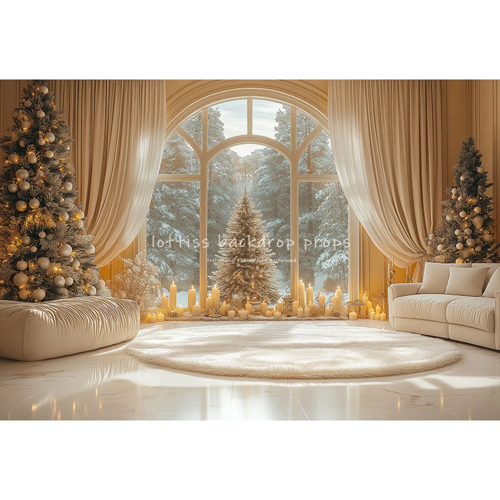 Christmas Living Room Backdrops Kids Family Photography Child Adult Photocall Retro Luxury Room Xmas Trees Backgrounds