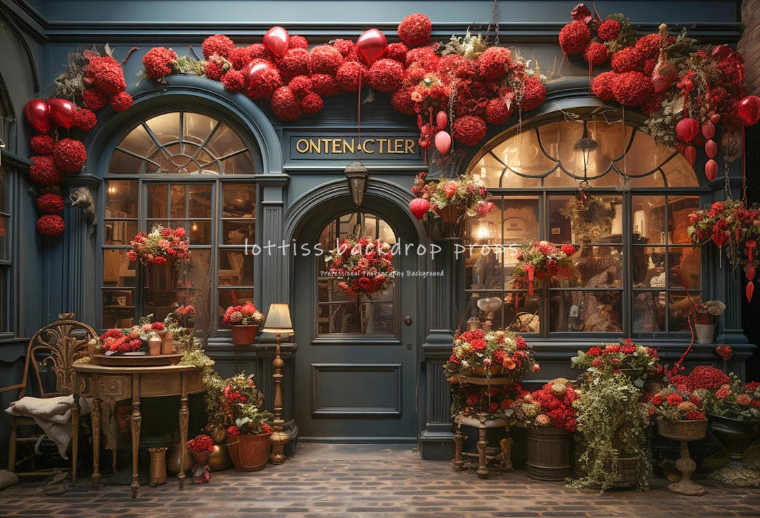 Valentine's Day Shop Front Backdrops Kids Baby Photography Props Child Adult Photocall Rose Floral Kitchen Photocall Backgrounds