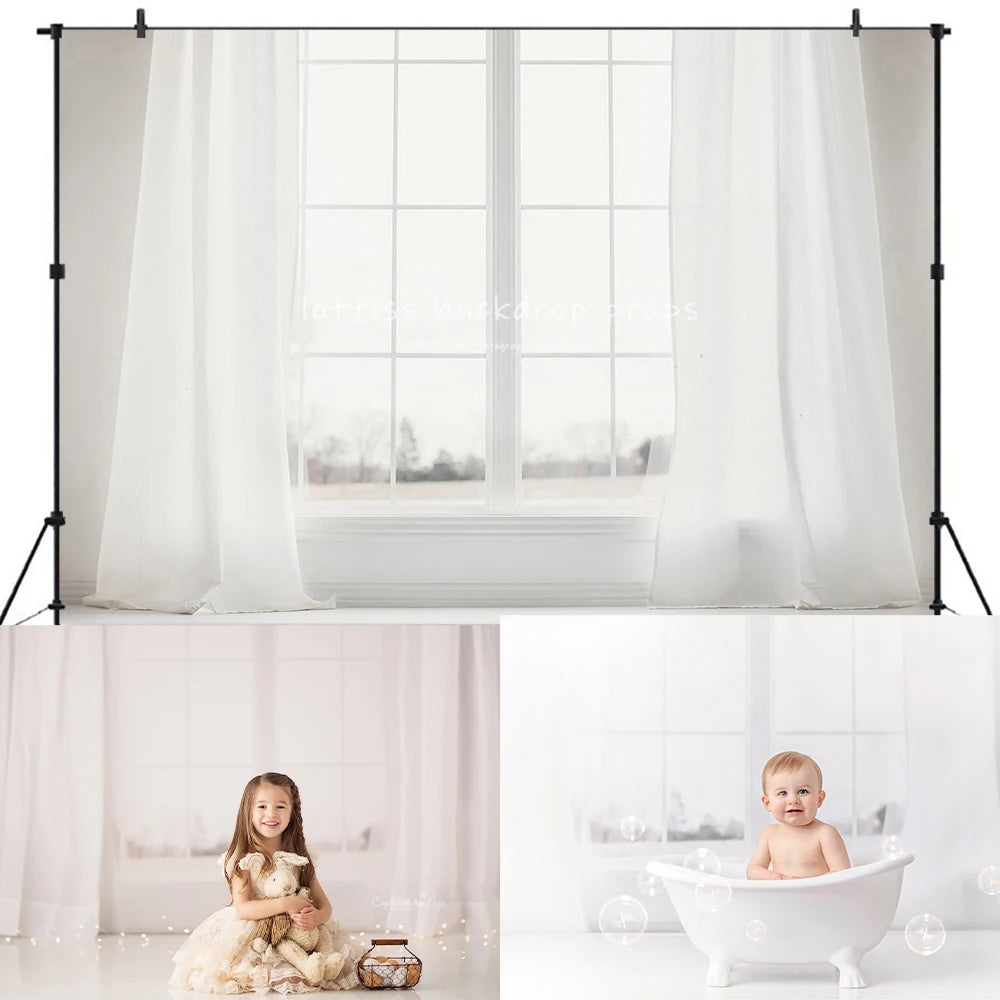 Windows Curtains Backdrops Kids Baby Photography Props Child Adult Photocall Decors Birthday Cake Smash Photostudio Background