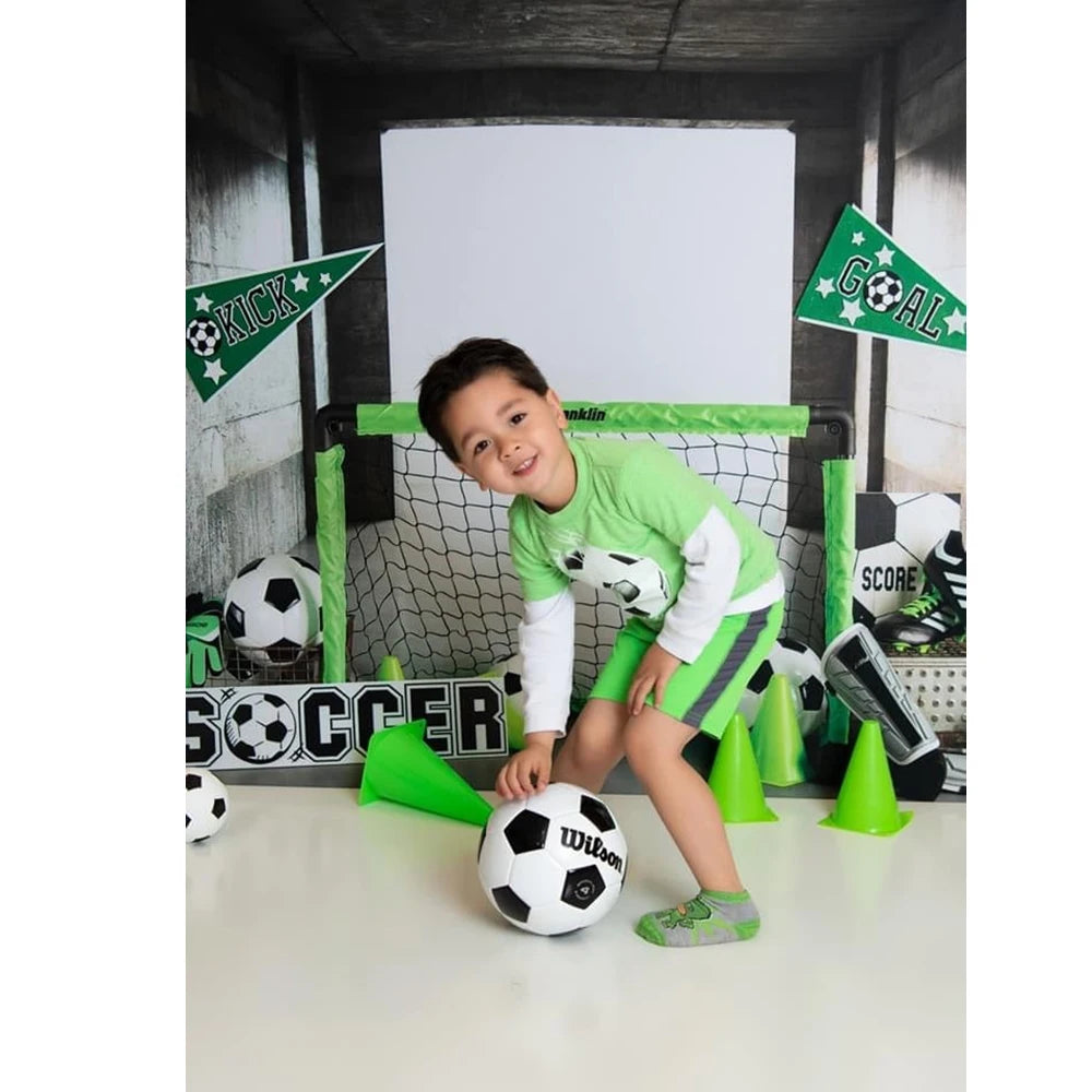 Football Match Kick It Photography Backdrop for Boy Birthday Cake Smash Photo Background Coal Soccer Photo Studio Props