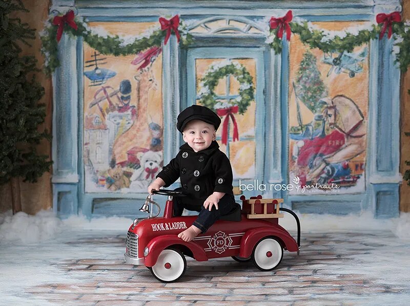 Christmas Toy Shop Backdrops Kids Baby Photography Adult Child Photocall Props Winter Xmas Snowy Street Background