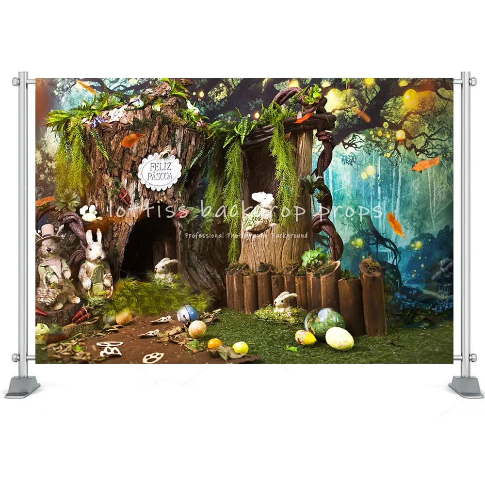 Spring Easter Photography Backgrounds Wooden Board Wall Green Grass Flower Easter Eggs Party Decor Baby Shower Portrait Backdrop