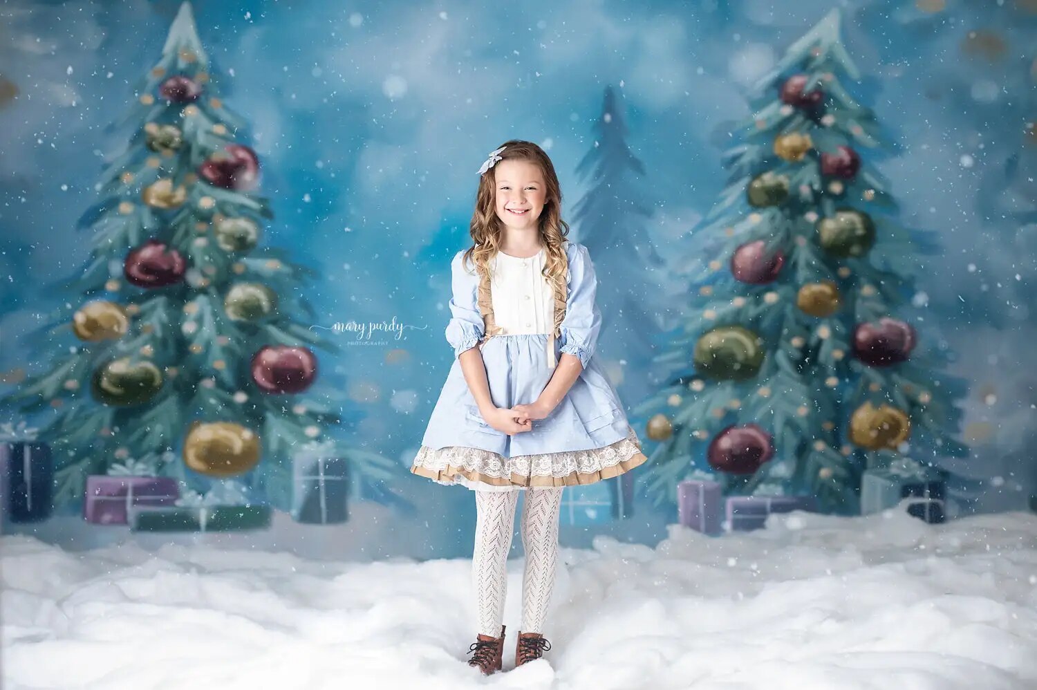 Snowy Christmas Trees Backdrops Kids Adult Portrait Props Winter Snowflake Snow Forest Background For Baby Family Photostudio