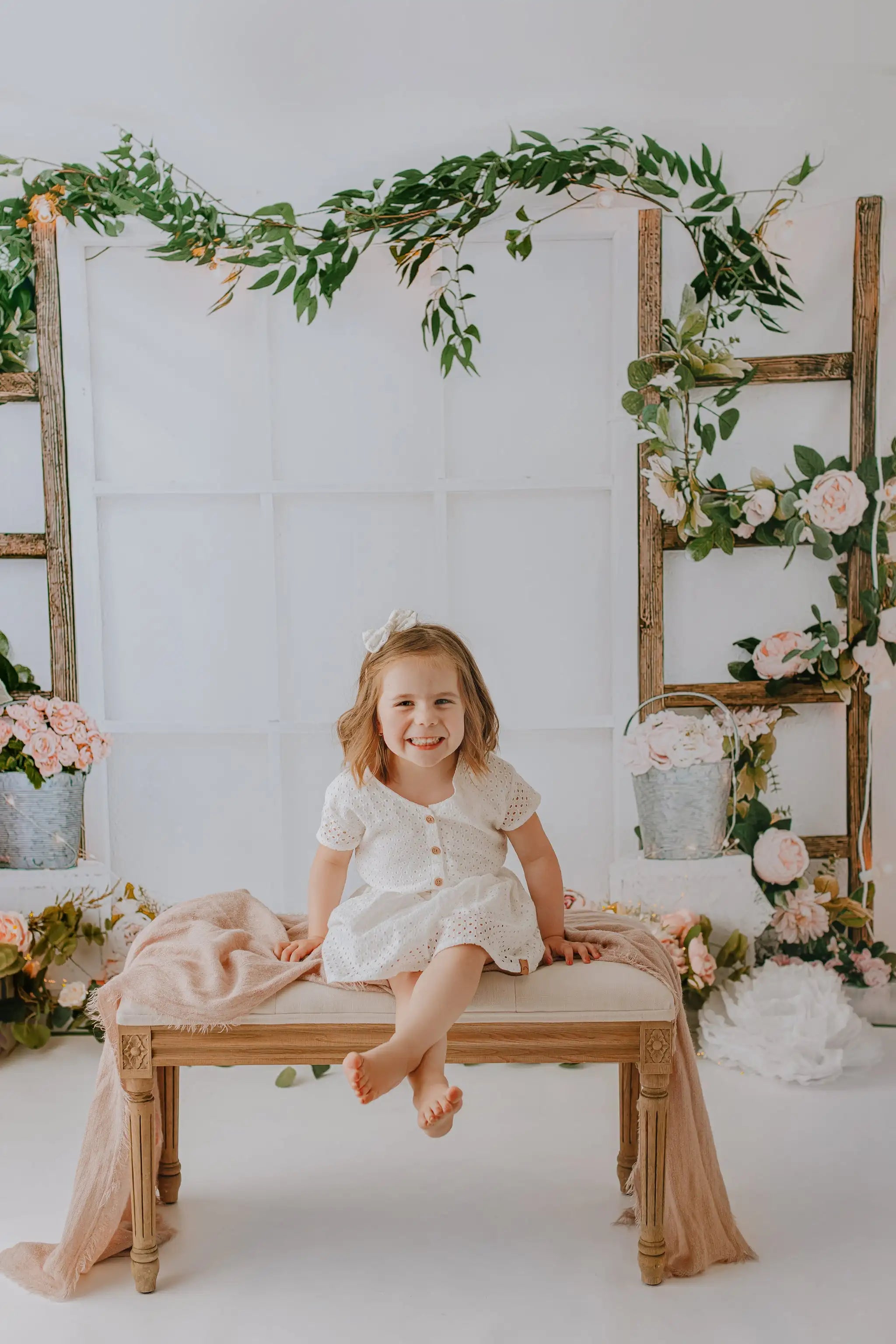 Garden Floral Ladder Backdrops Kids Girls Photography Child Baby Photocall Boom Flower Doors Cake Smash Backgrounds