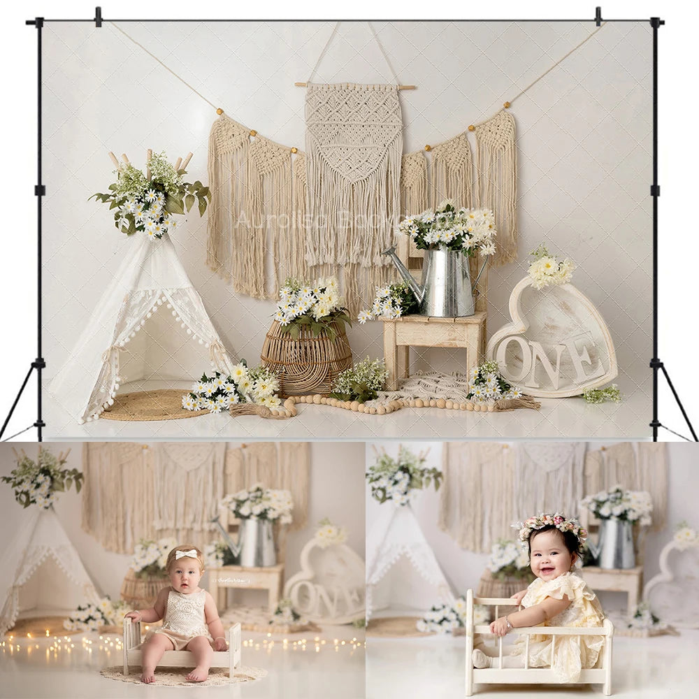 Bohemian Poise Backdrops Kids Baby Photography Props Tent Child Newborn 1st Birthday Cake Smash Photocall Decors Background