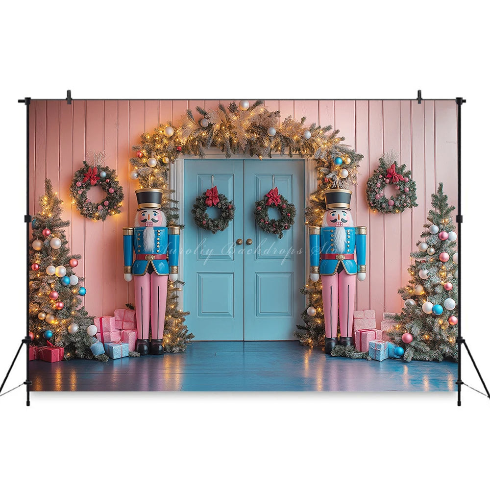 Pink and Blue Toyman Photography Backdrop Christmas Themed Kids Baby Cake Smash Photocall Decors Studio Backgrounds