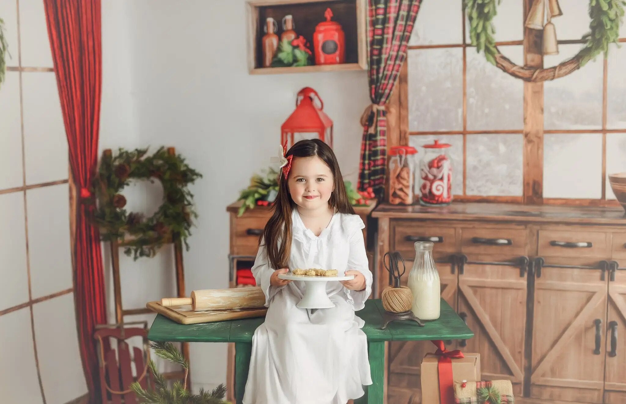 Arrière-plan de cuisine de noël pour vacances fraîches, accessoires de photographie pour enfants et bébés, arrière-plan de noël pour famille adulte 