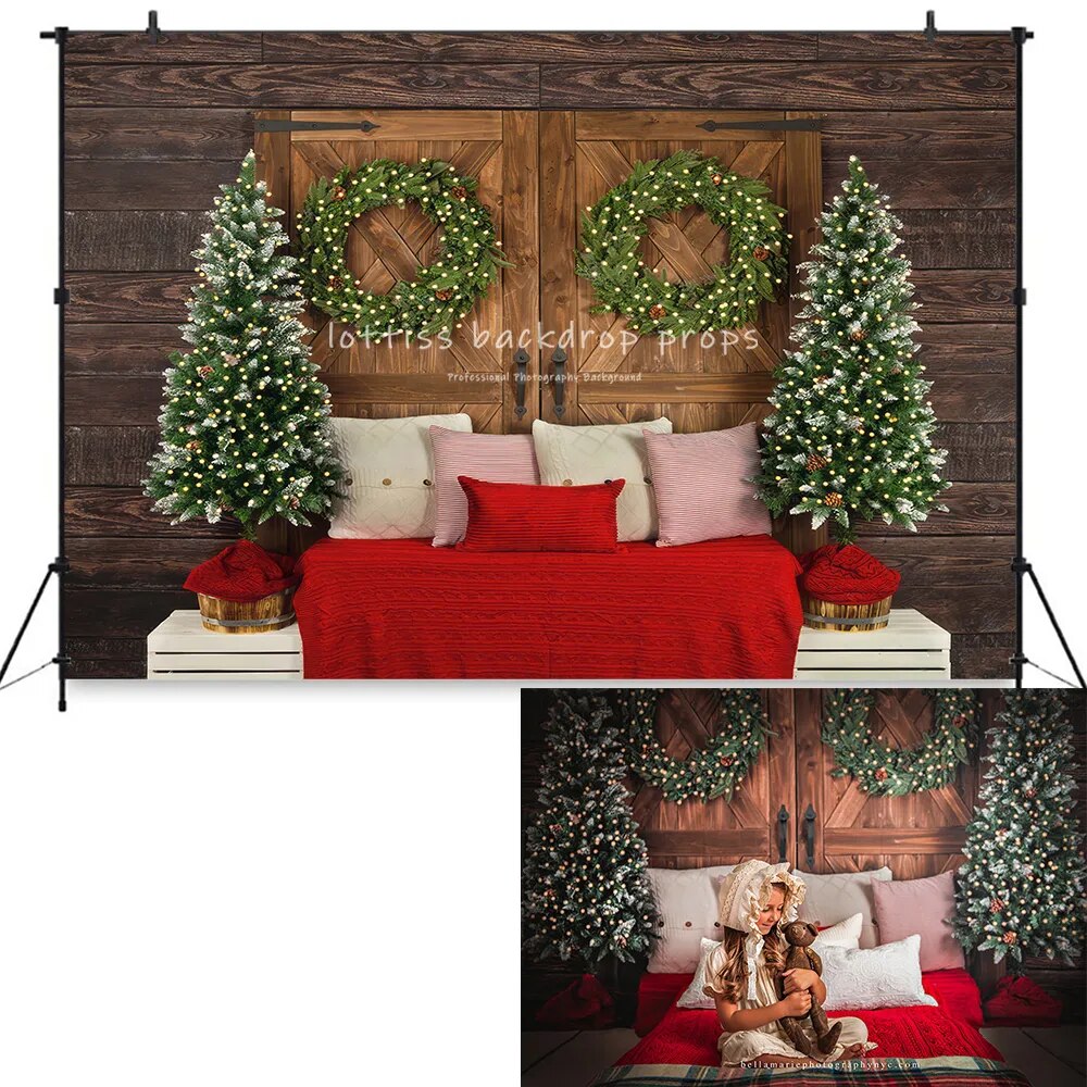 Christmas Headboard Backdrop Kids Adult Photogtaphy Props Birthday Xmas Brick Wood Wall Bedroom Background