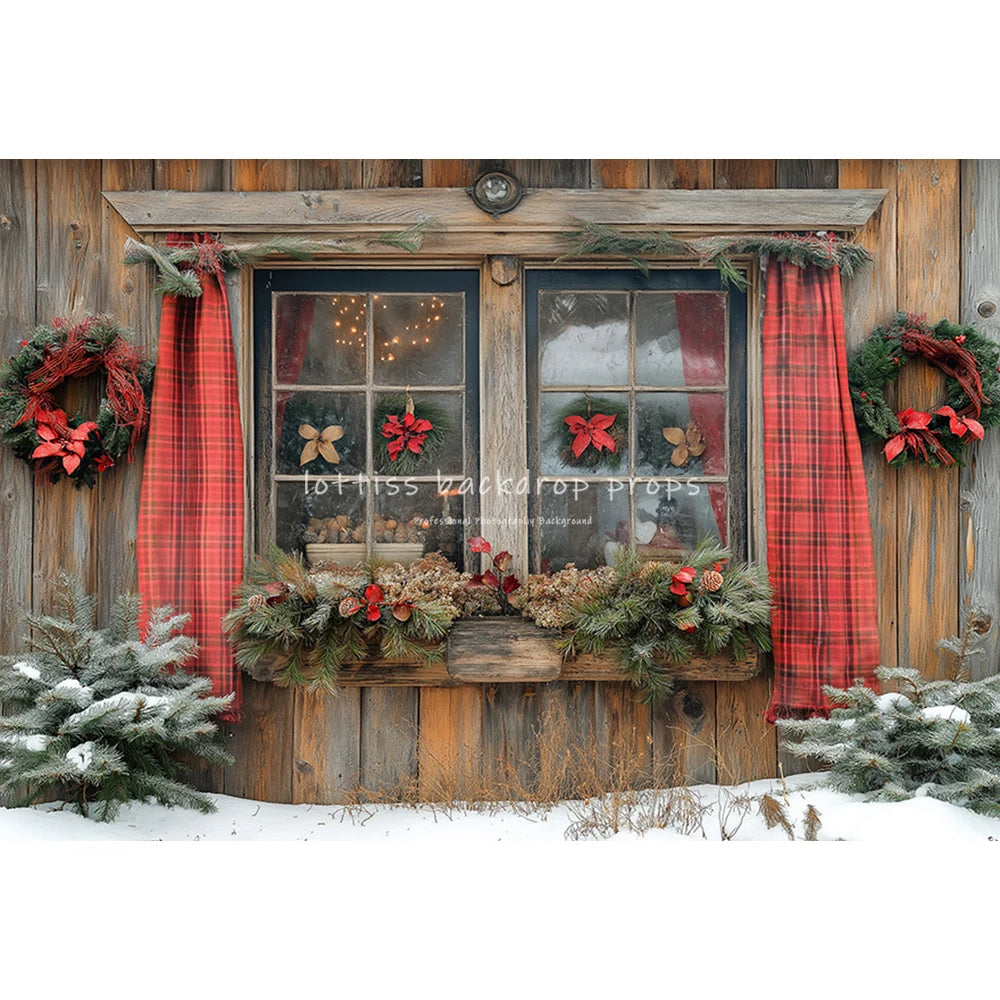 Christmas Windows Fireplace Backdrops Kids Adult Photography Child Photocall Xmas Trees Wreath Curtains Winter Backgrounds