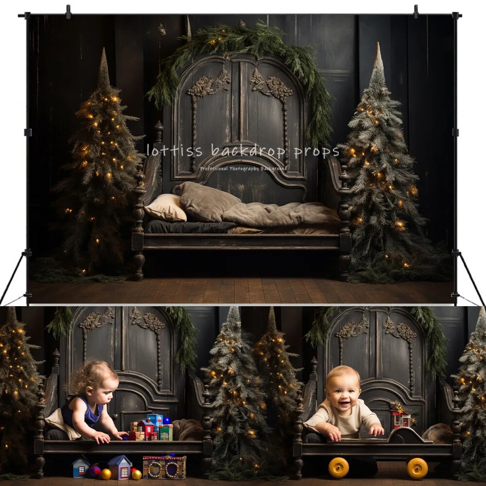 Christmas Bedroom Backdrops Kids Adult Photocall Props Xmas Trees Wreath Props Child Baby Photography Festival Gifts Background