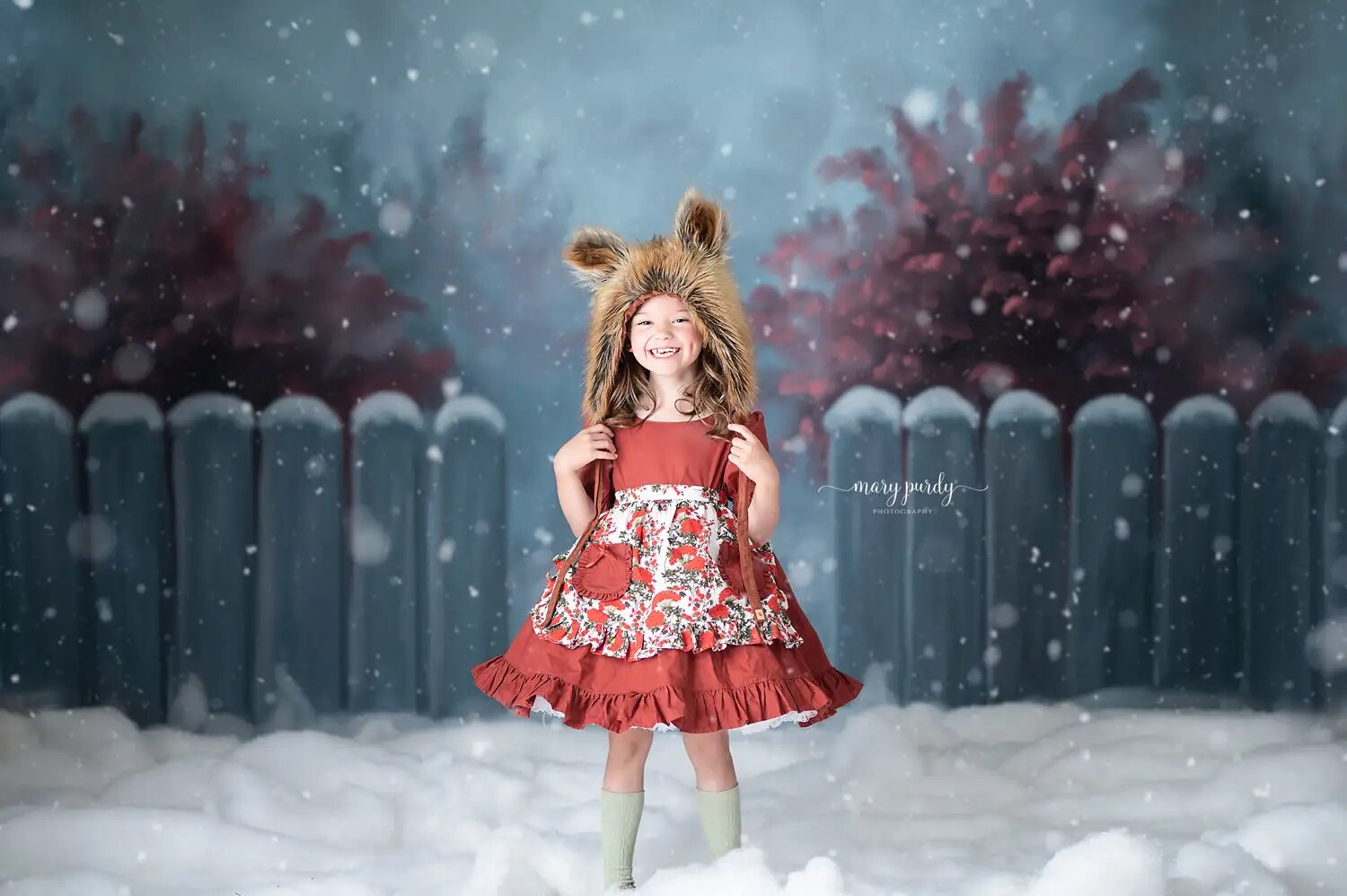 Winter Garden Backdrops Kids Girl Photography Child Adult Photocall Props Floral Xmas Snowy Forest Snowflake Backgrounds