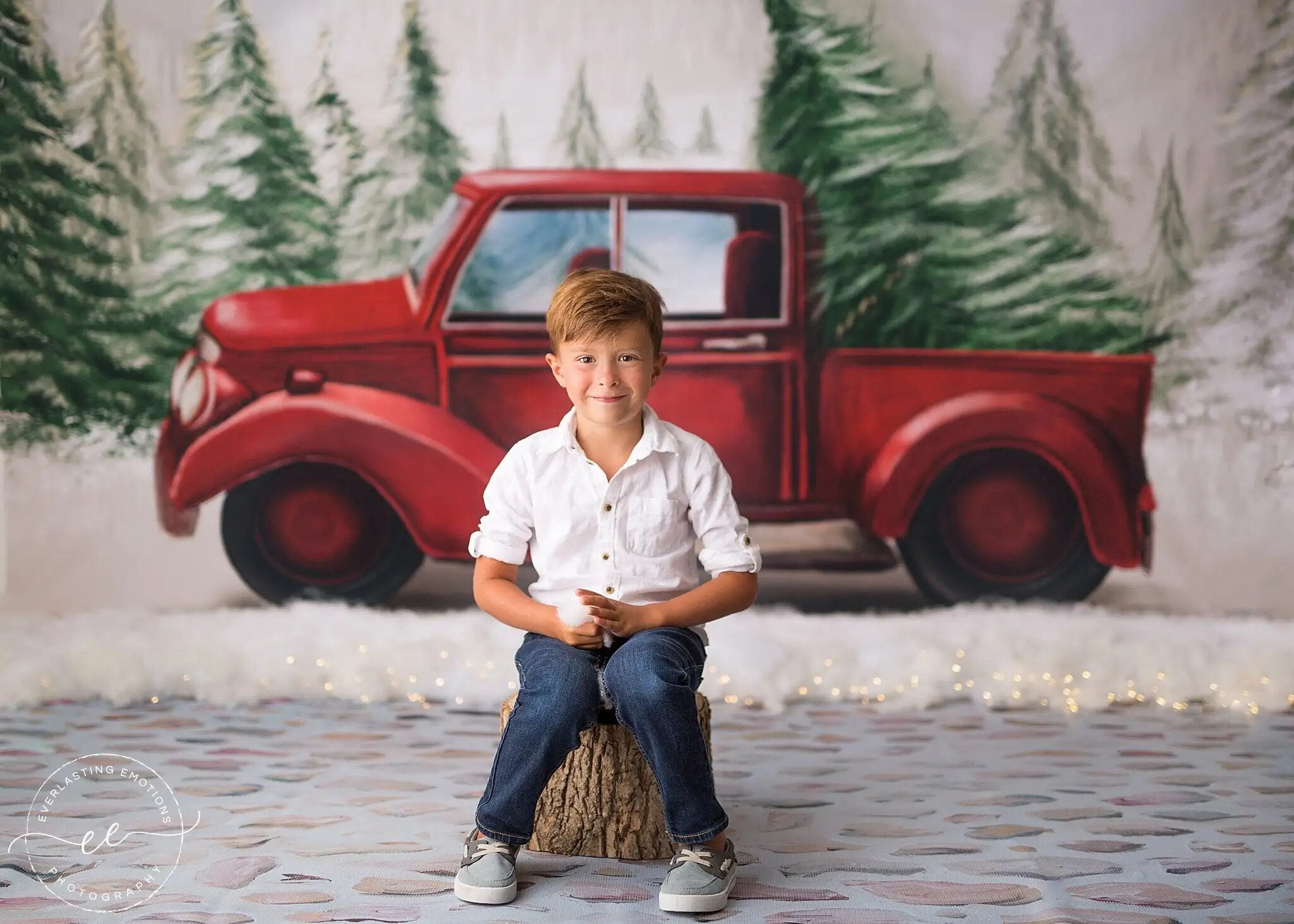 Winter Snowy Little Red Truck Backdrops Adult Kids Portrait Child Photography Snowflake Forest Background For Photostudio Props