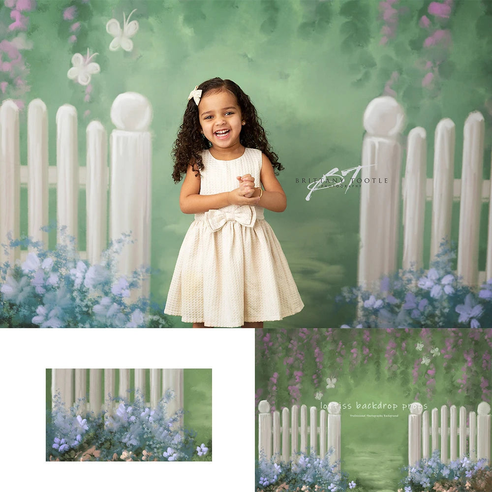 Spring Garden Gates Backdrops Kids Adult Photography Child Baby Photocall Decors White Floral Plants Backgrounds