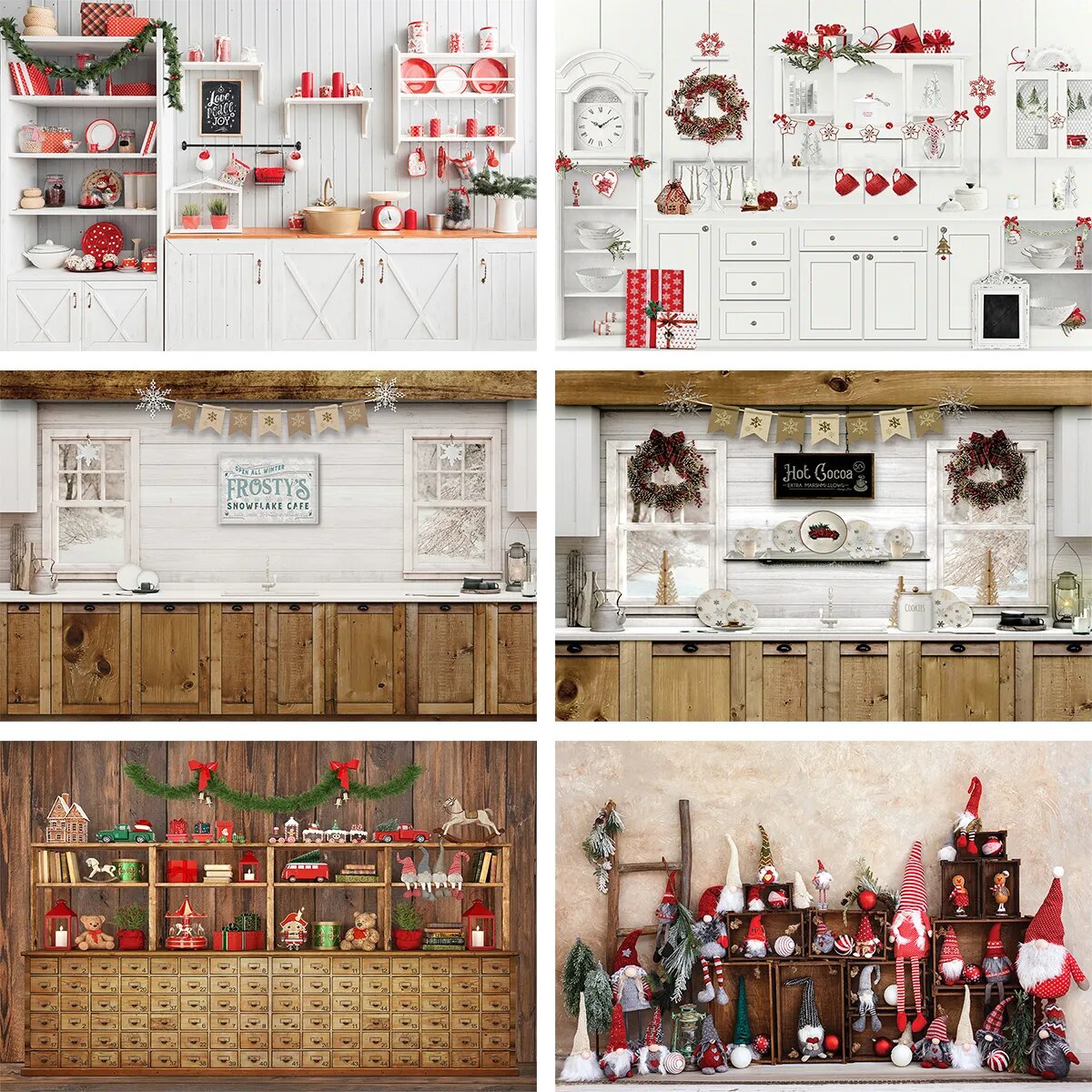 Christmas Kitchen Photography Backdrop Cupboard Retro Wood Wall Cook Decor Background Studio Newborn Baby Portrait Props