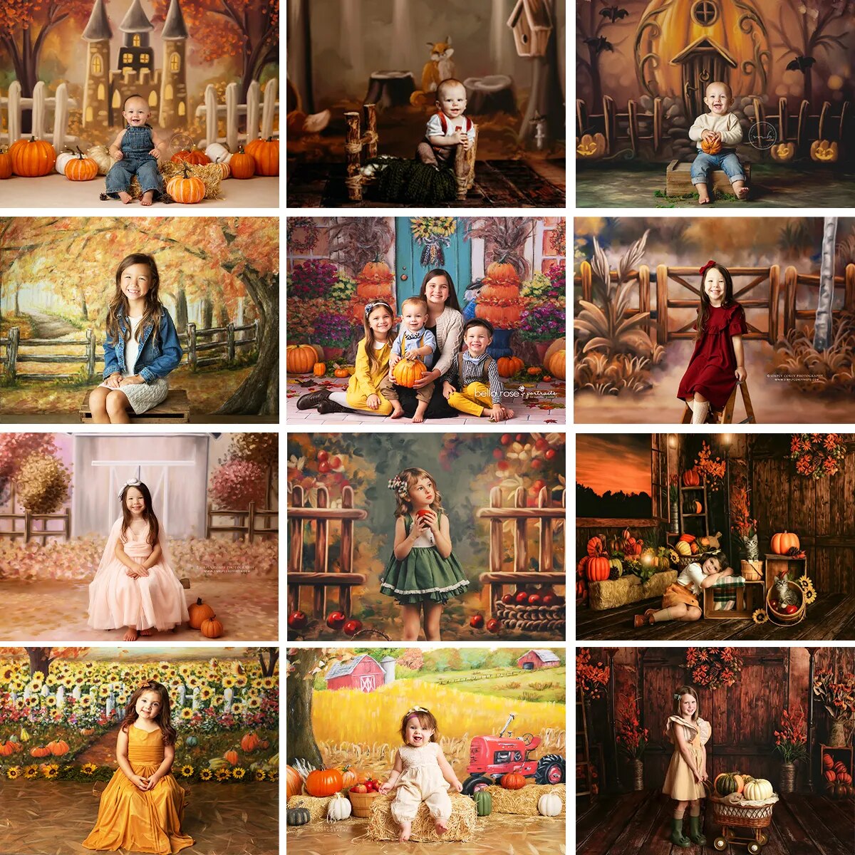 Arrière-plan de ferme d'automne pour enfants, photographie de bébés et adultes, pour séance photo, Festival, forêt d'automne, château, Halloween, citrouille 