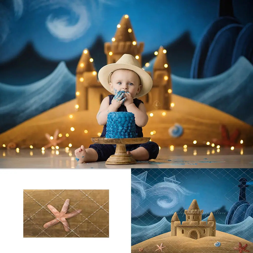 Sand Castle Photography Backdrop Kids Baby Cake Smash Photocall Decors Summer Nights Child Adult Birthday Studio Backgrounds