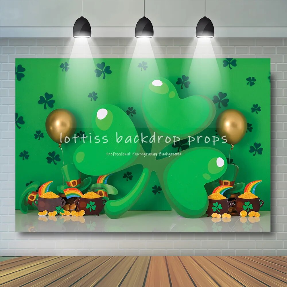 St Patricks Day Backdrop Cake Smash Kids Photogrpahy Shamrock Green Hat Rainbow Lucky Birthday Party Poster Decor Backgrounds