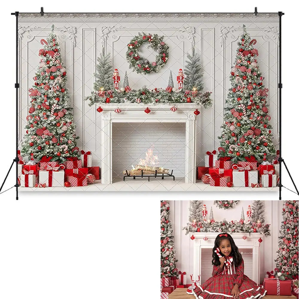 Christmas Classic Wall Backdrop Kids Baby Cake Smash Photography Props Child Adult Birthday Fireplace Studio Backgrounds